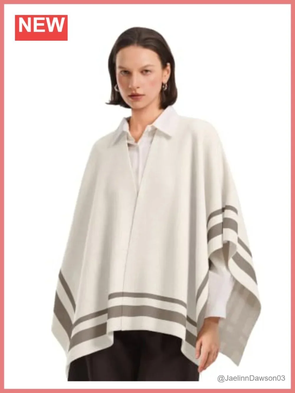 Open Front Poncho Shawl Wrap Stripe Knit Cape One Size Viscose Blend